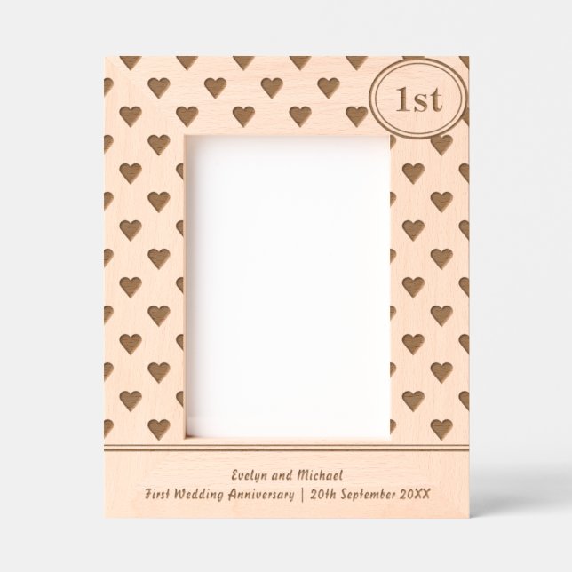 Rustic Hearts 1st Wedding Anniversary Personalized Engraved Frames (Front)