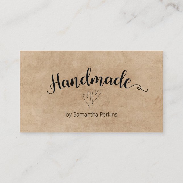Rustic Hearts Calligraphy Rustic Handmade Business Card (Front)