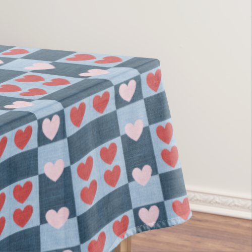 Rustic Hearts Denim Style Tablecloth