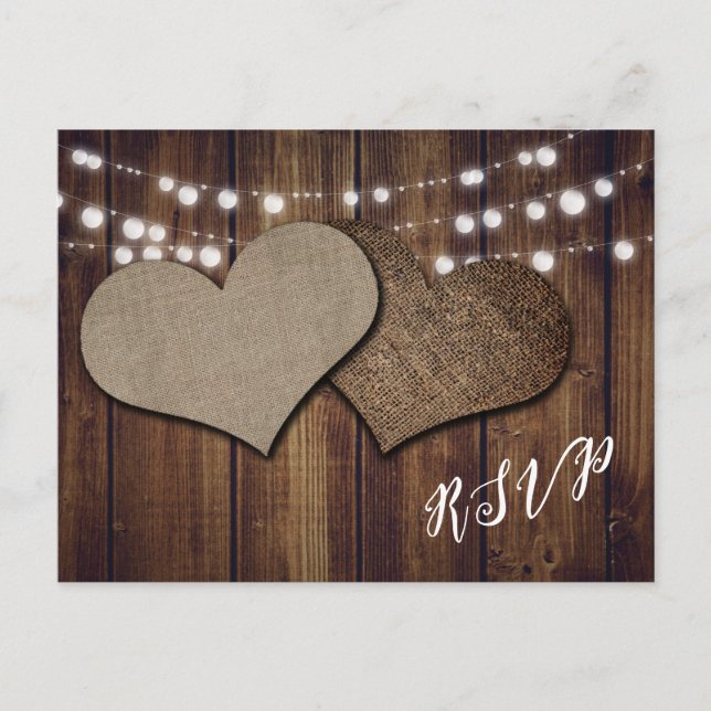 Rustic Hearts Wedding RSVP Postcard Meal Choice (Front)