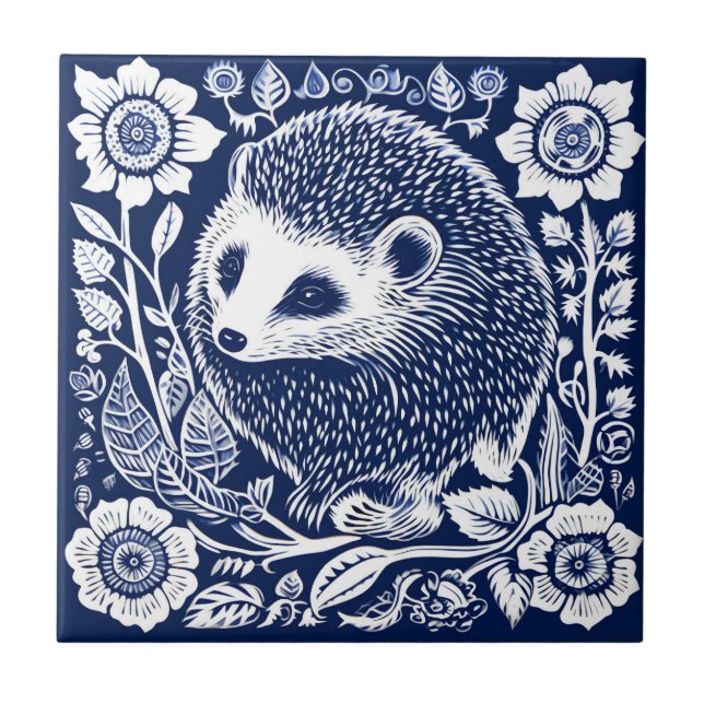 Rustic Hedgehog Ceramic Ceramic Tile (Front)