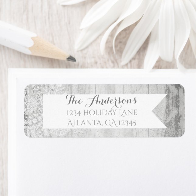 Rustic Heirloom Lace Barn Wood Wedding Label (Insitu)