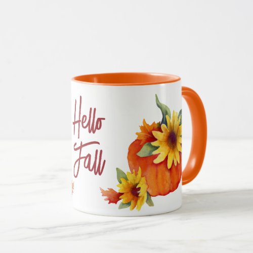 Rustic Hello Fall Pumpkin and Sunflowers Mug