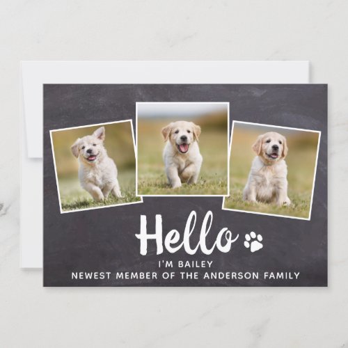 Rustic Hello Photo Collage Puppy Dog New Pet Announcement