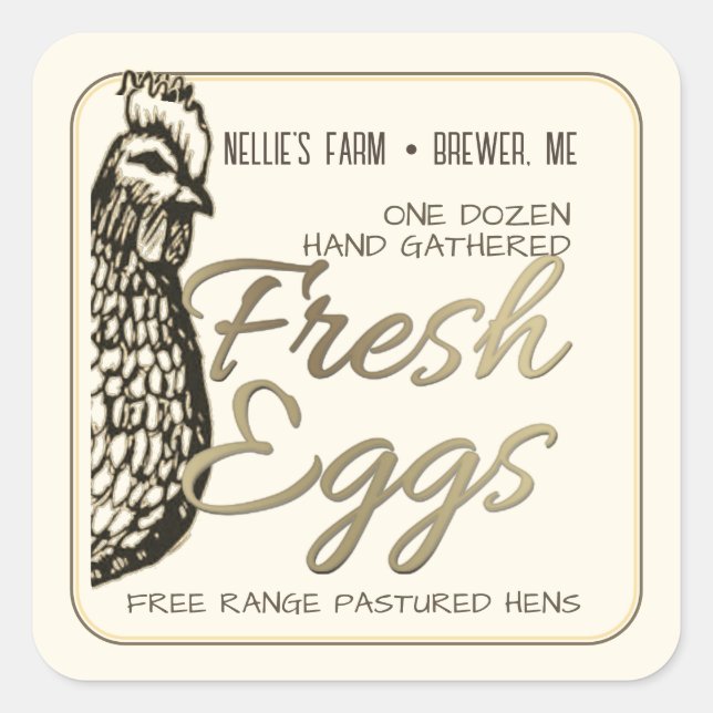 Rustic Hen Gold Text Fresh Egg Sticker for Cartons (Front)