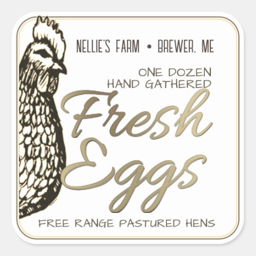 Rustic Hen Gold Text Fresh Egg Sticker for Cartons