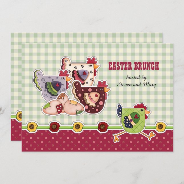 Rustic Hens and Rooster Design Easter Brunch  Invitation (Front/Back)