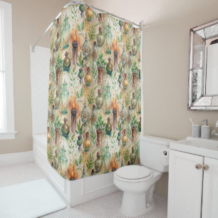 Rustic Herbalist Bottles Green Brown Shower Curtain