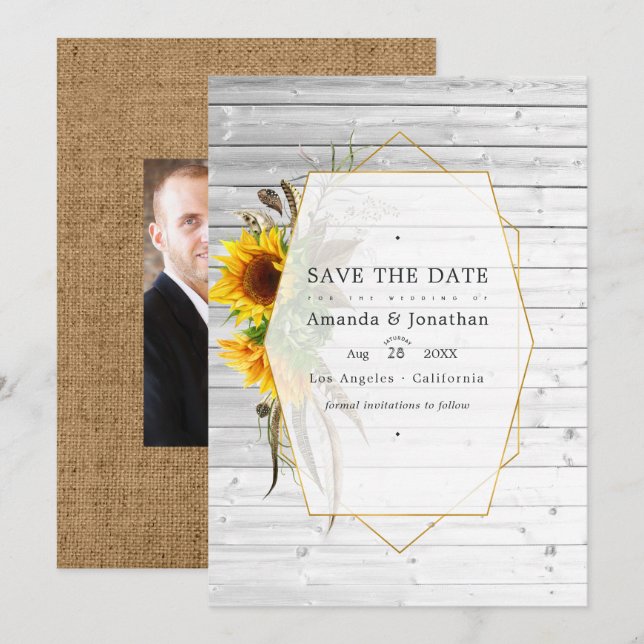 Rustic Herbarium Sunflowers Bohemian Wedding Save The Date (Front/Back)