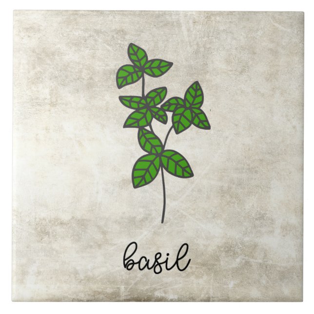 Rustic Herbs Basil Farmhouse Ceramic Tile (Front)
