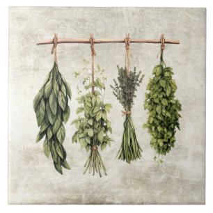 Rustic Herbs Drying on Twine Ceramic Tile
