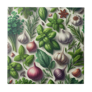 Rustic Herbs Farmhouse Kitchen Decor Ceramic Tile