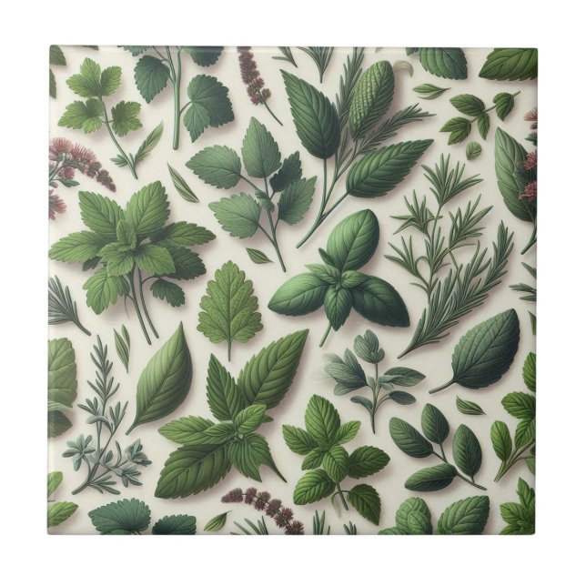 Rustic Herbs Farmhouse Kitchen Decor Ceramic Tile (Front)
