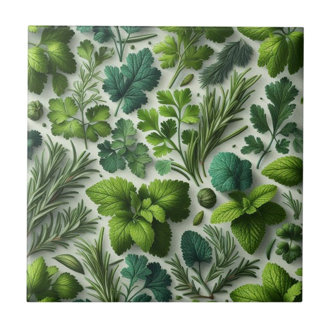 Rustic Herbs Farmhouse Kitchen Decor Ceramic Tile (Front)