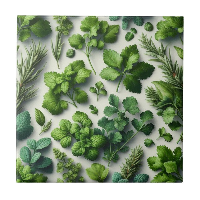 Rustic Herbs Farmhouse Kitchen Decor Ceramic Tile (Front)