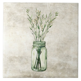 Rustic Herbs in Vintage Jar Ceramic Tile
