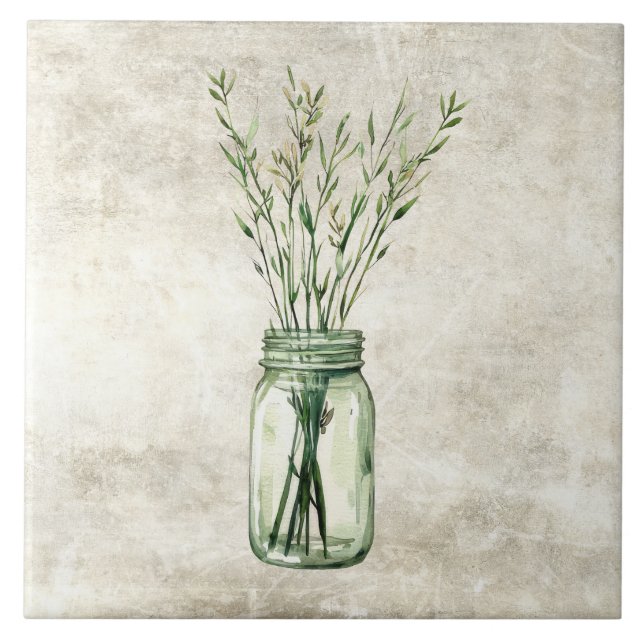 Rustic Herbs in Vintage Jar  Ceramic Tile (Front)
