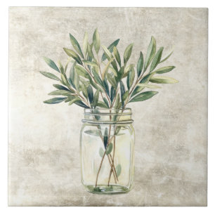 Rustic Herbs in Vintage Jar Ceramic Tile