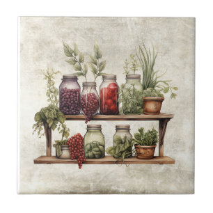 Rustic Herbs Vintage Bottles Jars Cottage Ceramic Tile