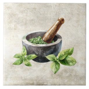 Rustic Herbs Watercolors Ceramic Tile