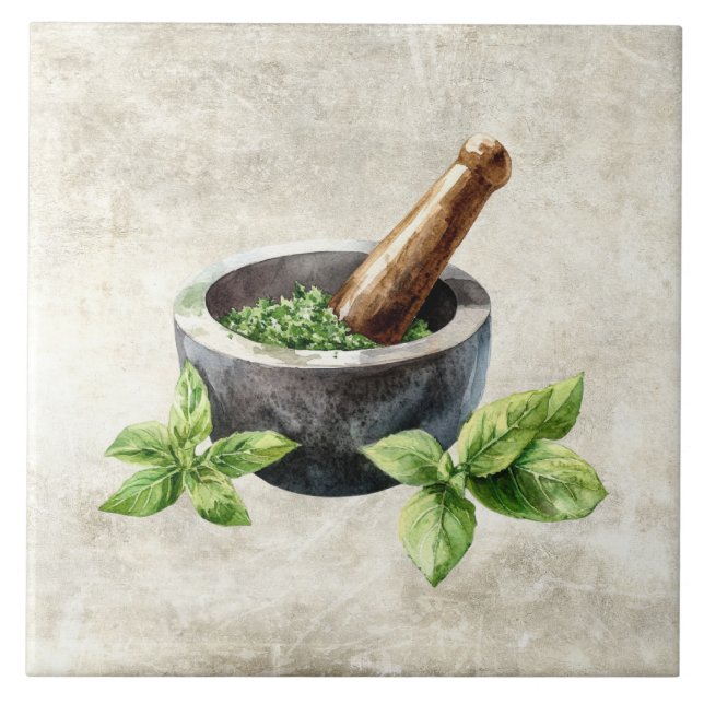 Rustic Herbs Watercolors  Ceramic Tile (Front)