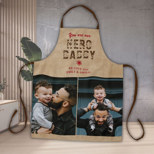 Rustic Hero Daddy Father`s Day 2 Photo Collage Apron (Creator Uploaded)