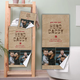 Rustic Hero Daddy Father`s Day 2 Photo Collage Bath Towel Set