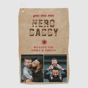 Rustic Hero Daddy Father`s Day 2 Photo Collage Golf Towel