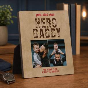 Rustic Hero Daddy Father`s Day 2 Photo Collage Plaque
