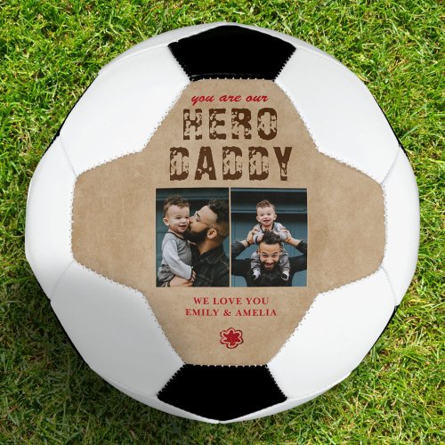Rustic Hero Daddy Fathers Day 2 Photo Collage Soccer Ball