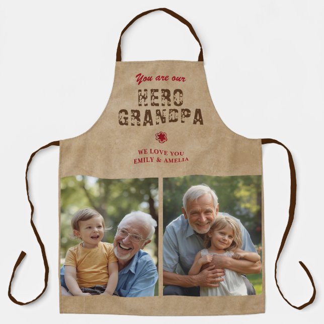 Rustic Hero Grandpa Father`s Day 2 Photo Collage Apron (Front)
