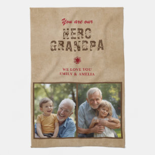 Rustic Hero Grandpa Father`s Day 2 Photo Collage Kitchen Towel