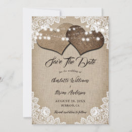 Rustic Hessian Floral Lace Lights Romantic Wedding Save The Date