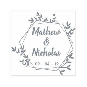 Rustic Hexagon Leaves Save The Date Self-inking Stamp