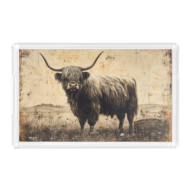 Rustic Highland Cattle Acrylic Tray (Front)