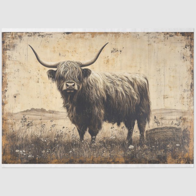 Rustic Highland Cattle Decoupage Tissue Paper (Front)