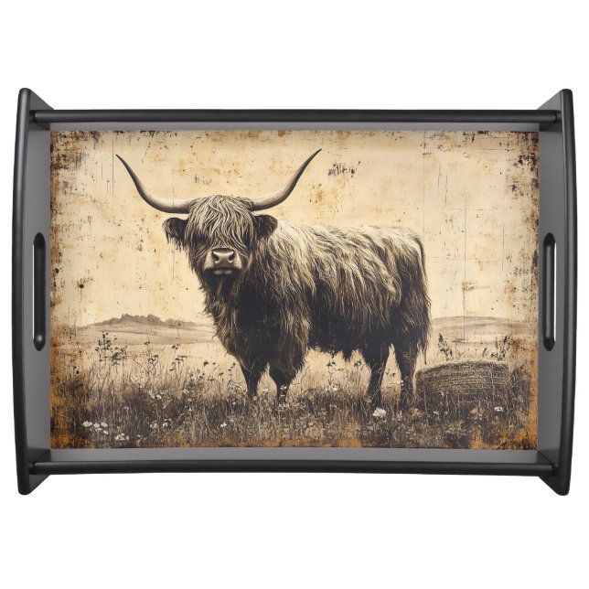 Rustic Highland Cattle Serving Tray (Front)