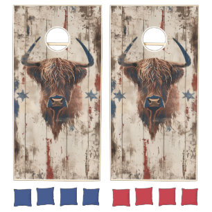 Rustic Highland Cow Americana Cornhole Set