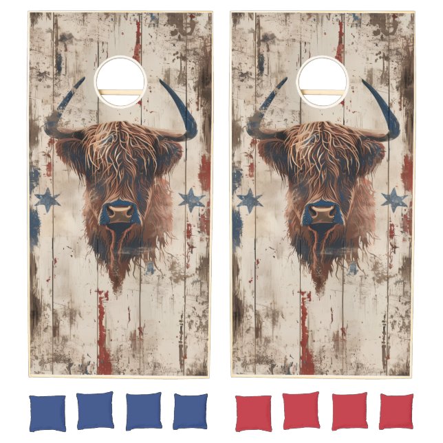Rustic Highland Cow Americana Cornhole Set (Set)