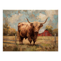 Rustic Highland Cow and Barn Decoupage