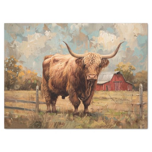 Rustic Highland Cow and Barn Decoupage Tissue Paper