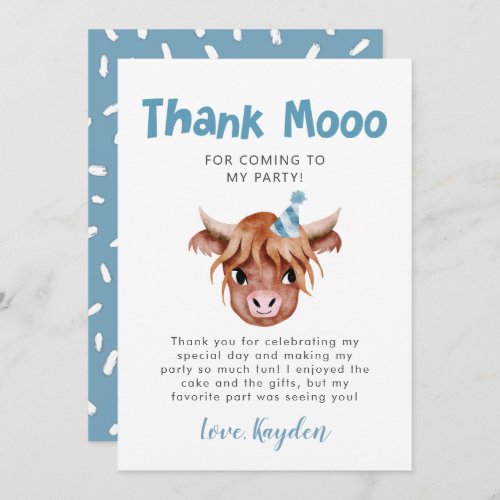 Rustic Highland Cow Boys Birthday  Thank You Card
