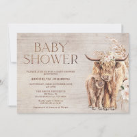 Rustic Highland Cow Calf Baby Shower Invitation