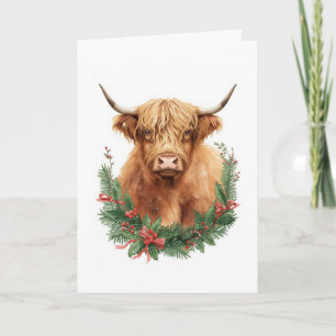 Rustic Highland Cow Christmas  Holiday Card
