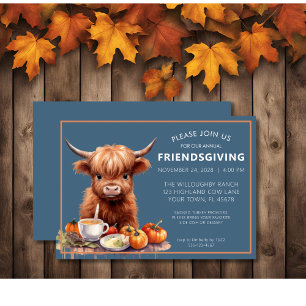 Rustic Highland Cow Friendsgiving Invitation