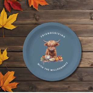 Rustic Highland Cow Friendsgiving Paper Plate