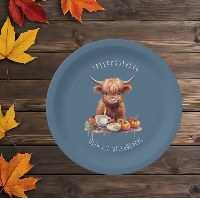 Rustic Highland Cow Friendsgiving Paper Plate (Creator Uploaded)