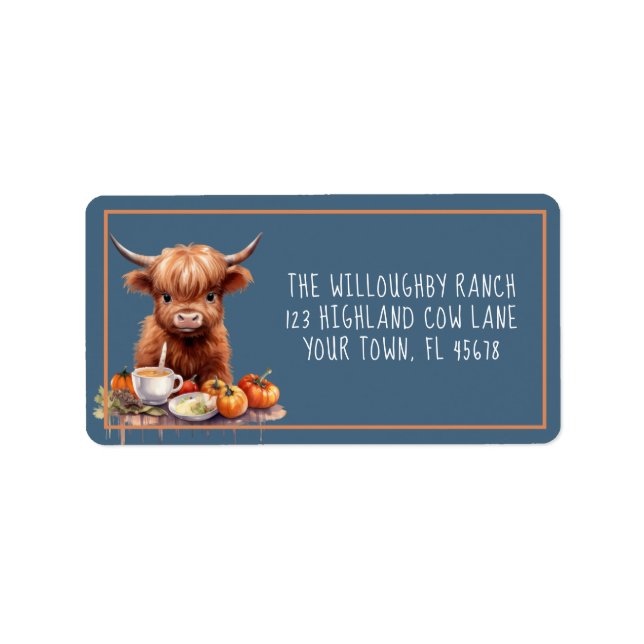 Rustic Highland Cow Friendsgiving Return Label (Front)