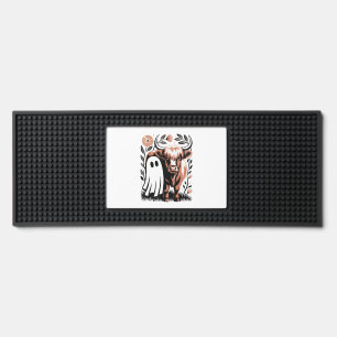 Rustic Highland Cow Ghost Halloween Bar Mat