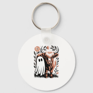 Rustic Highland Cow Ghost Halloween Keychain